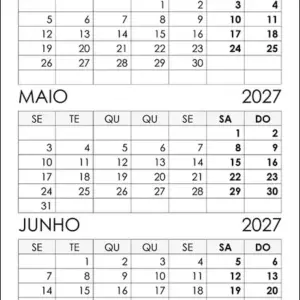 Calendário Abril, Maio, Junho 2027 Calendário Abril, Maio, Junho 2027