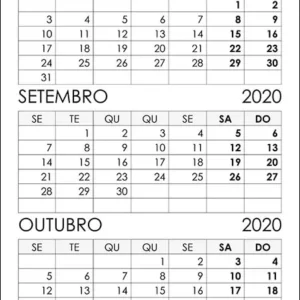 Calendário Agosto, Setembro, Outubro 2020