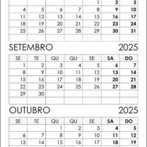 Calendário Agosto, Setembro, Outubro 2025 Calendário Agosto, Setembro, Outubro 2025