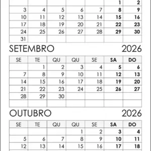 Calendário Agosto, Setembro, Outubro 2026
