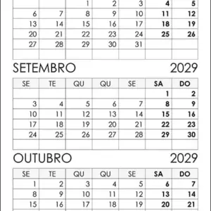Calendário Agosto, Setembro, Outubro 2029 Calendário Agosto, Setembro, Outubro 2029