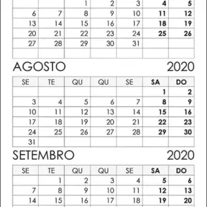 Calendário Julho, Agosto, Setembro 2020 Calendário Julho, Agosto, Setembro 2020