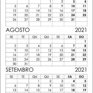 Calendário Julho, Agosto, Setembro 2021 Calendário Julho, Agosto, Setembro 2021