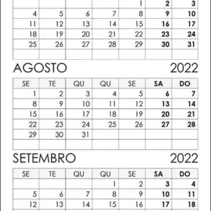 Calendário Julho, Agosto, Setembro 2022 Calendário Julho, Agosto, Setembro 2022