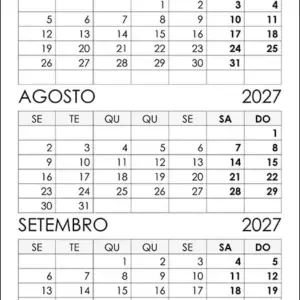 Calendário Julho, Agosto, Setembro 2027 Calendário Julho, Agosto, Setembro 2027