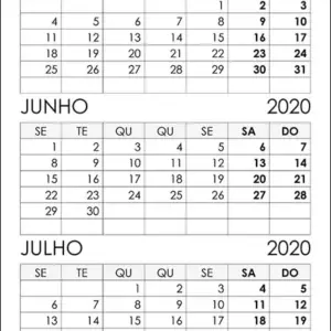 Calendário Maio, Junho, Julho 2020 Calendário Maio, Junho, Julho 2020