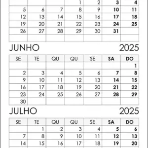 Calendário Maio, Junho, Julho 2025 Calendário Maio, Junho, Julho 2025