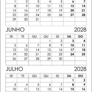 Calendário Maio, Junho, Julho 2028 Calendário Maio, Junho, Julho 2028