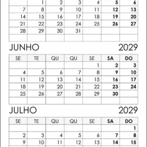 Calendário Maio, Junho, Julho 2029 Calendário Maio, Junho, Julho 2029