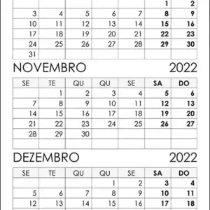 Calendário Outubro, Novembro, Dezembro 2022