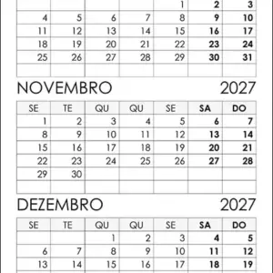 Calendário Outubro, Novembro, Dezembro 2027