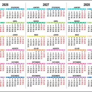 Calendário 2026, 2027, 2028
