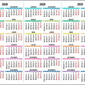 Calendário 2028, 2029, 2030
