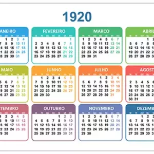 Calendário 1920 Calendário 1920