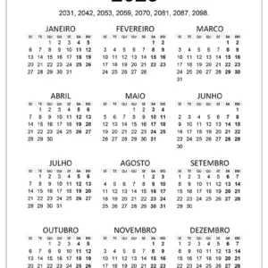 Que ano coincide com o calendário de 2025